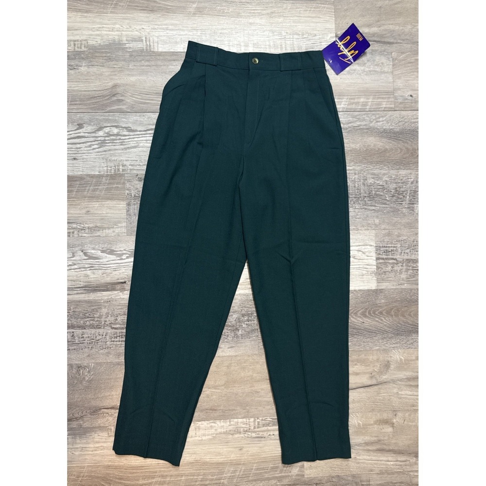Vtg 90s High Waisted‎ Green Pleated Slacks USA Size 8 P Secretary Geek Deadstock